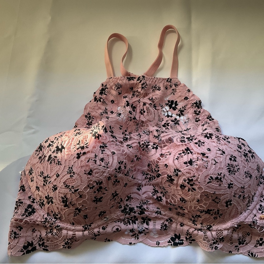 Victoria’s Secret PINK Lace Longline Bralette Large – Pink & Black Floral - Picture 3 of 8